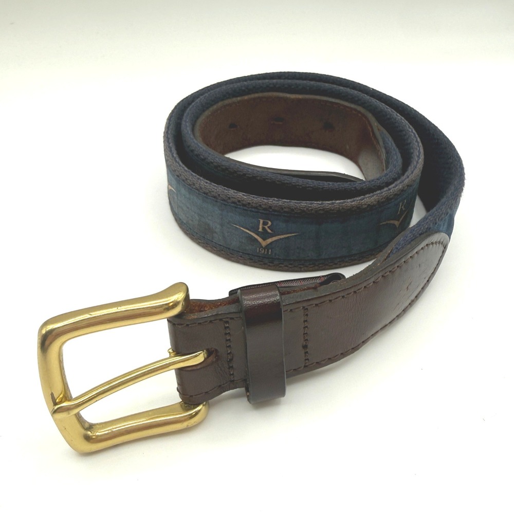 Vineyard Vines Club Belt Mens 36 Navy Blue Leather Canvas R 1911 Made in USA